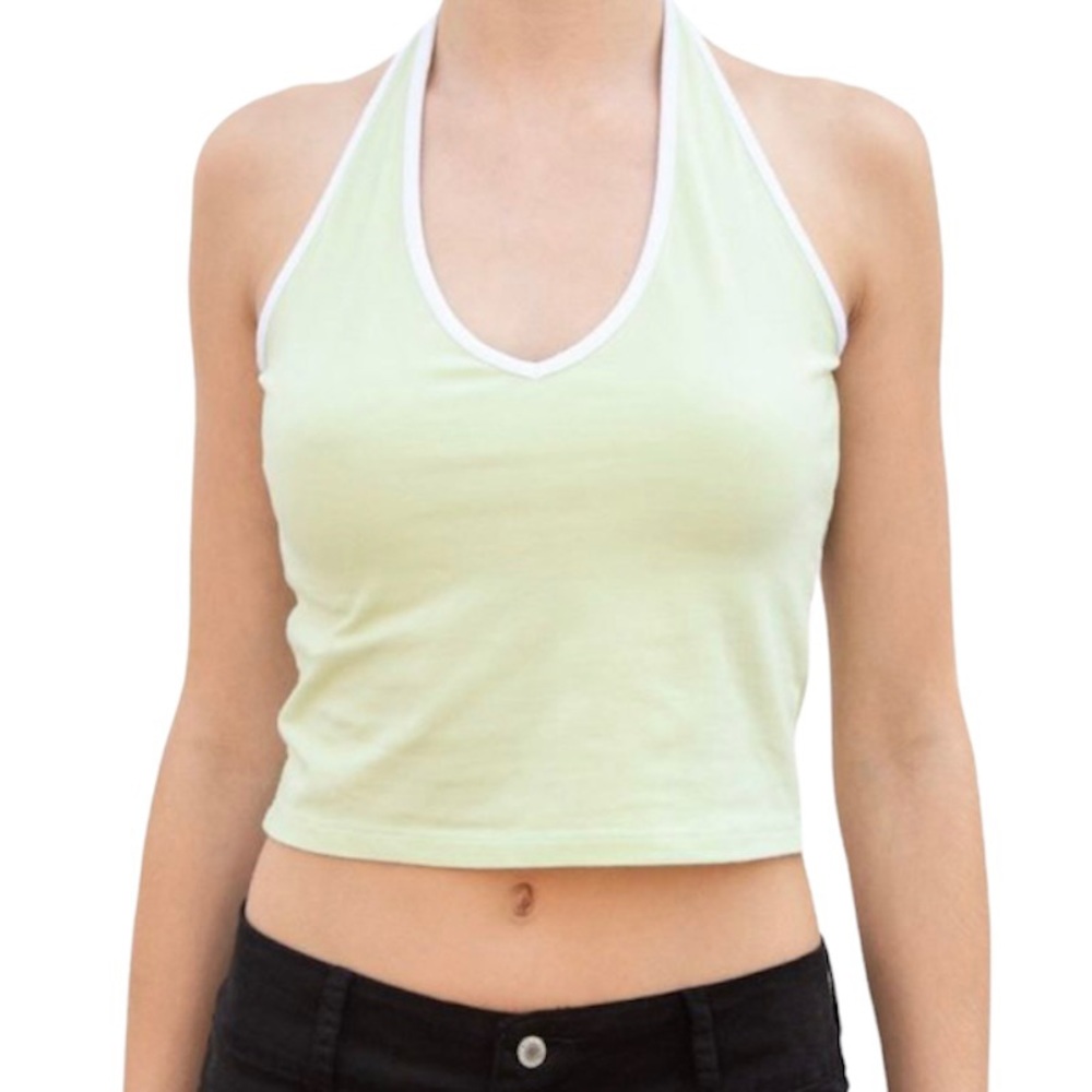 Brandy Melville Light Green Halter Crop Top with White Trim
